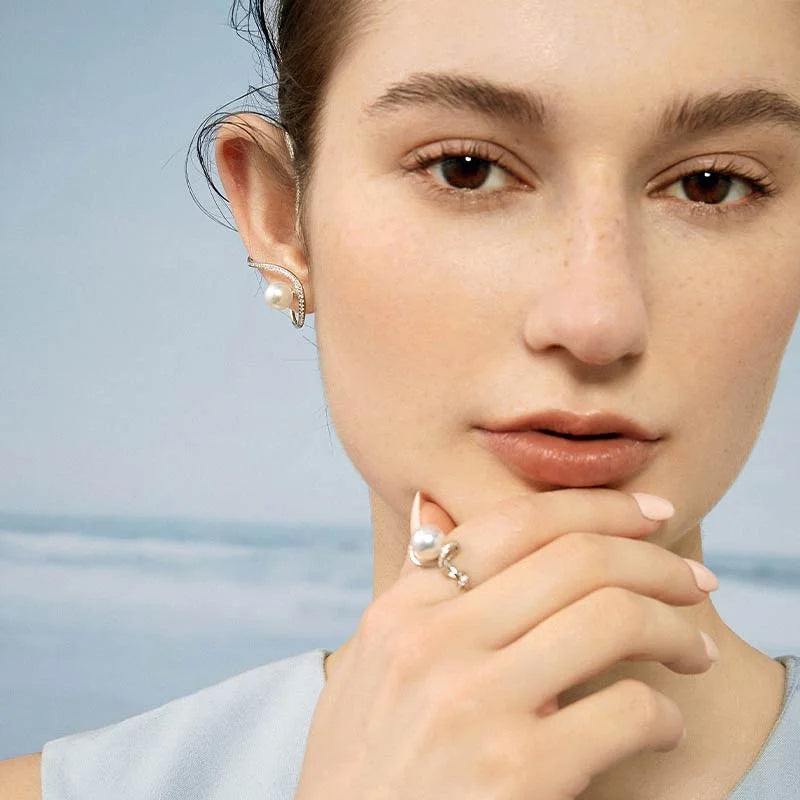 WAVES COLLECTION Akoya Pearl 18K White Gold Diamond Earhooks WAVES COLLECTION Akoya Pearl 18K White Gold Diamond Earhooks THE WAVES COLLECTION