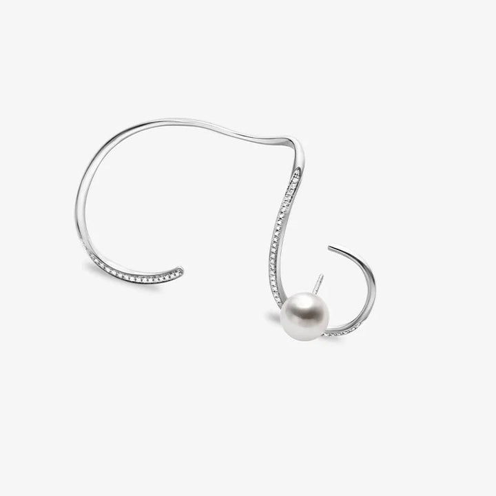 WAVES COLLECTION Akoya Pearl 18K White Gold Diamond Earhooks WAVES COLLECTION Akoya Pearl 18K White Gold Diamond Earhooks THE WAVES COLLECTION