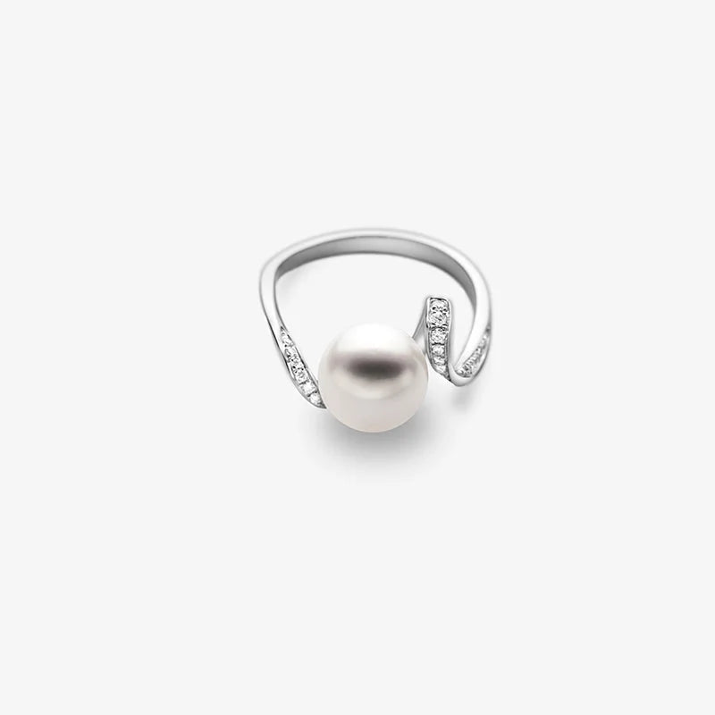 WAVES COLLECTION Akoya Pearl 18K White Gold Elegant Diamonds Ring WAVES COLLECTION Akoya Pearl 18K White Gold Elegant Diamonds Ring THE WAVES COLLECTION