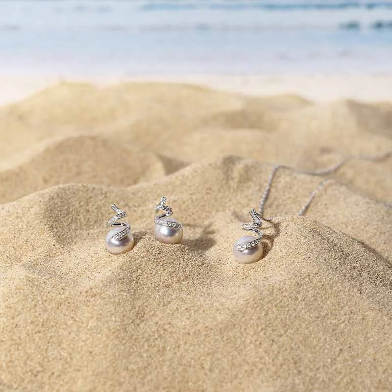 WAVES COLLECTION Akoya Pearl 18K White Gold Multi-Curve Wave Diamonds Necklace WAVES COLLECTION Akoya Pearl 18K White Gold Multi-Curve Wave Diamonds Necklace THE WAVES COLLECTION