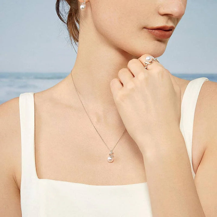 WAVES COLLECTION Akoya Pearl 18K White Gold Multi-Curve Wave Diamonds Necklace WAVES COLLECTION Akoya Pearl 18K White Gold Multi-Curve Wave Diamonds Necklace THE WAVES COLLECTION