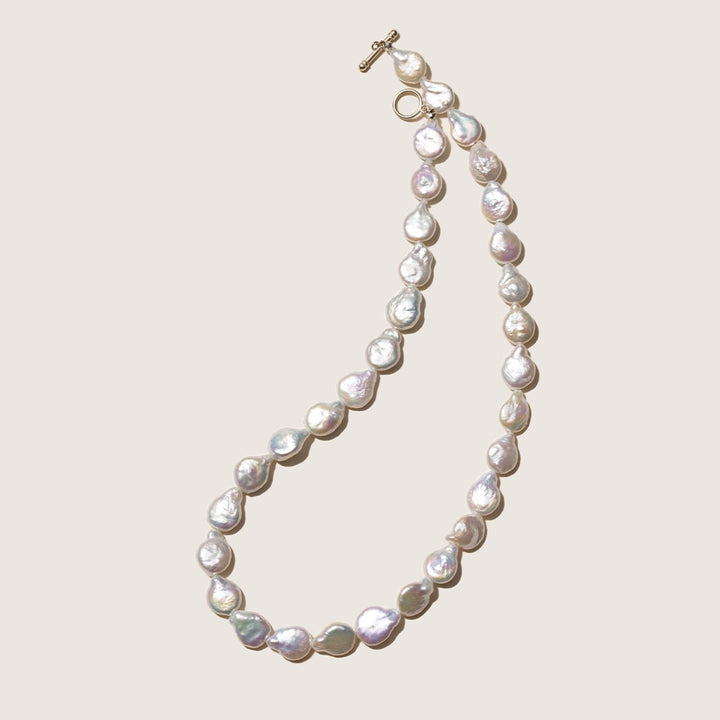 Freshwater Baroque Pearl 925 Silver Toggle Clasp Flat Drops Strand Necklace - HELAS Jewelry