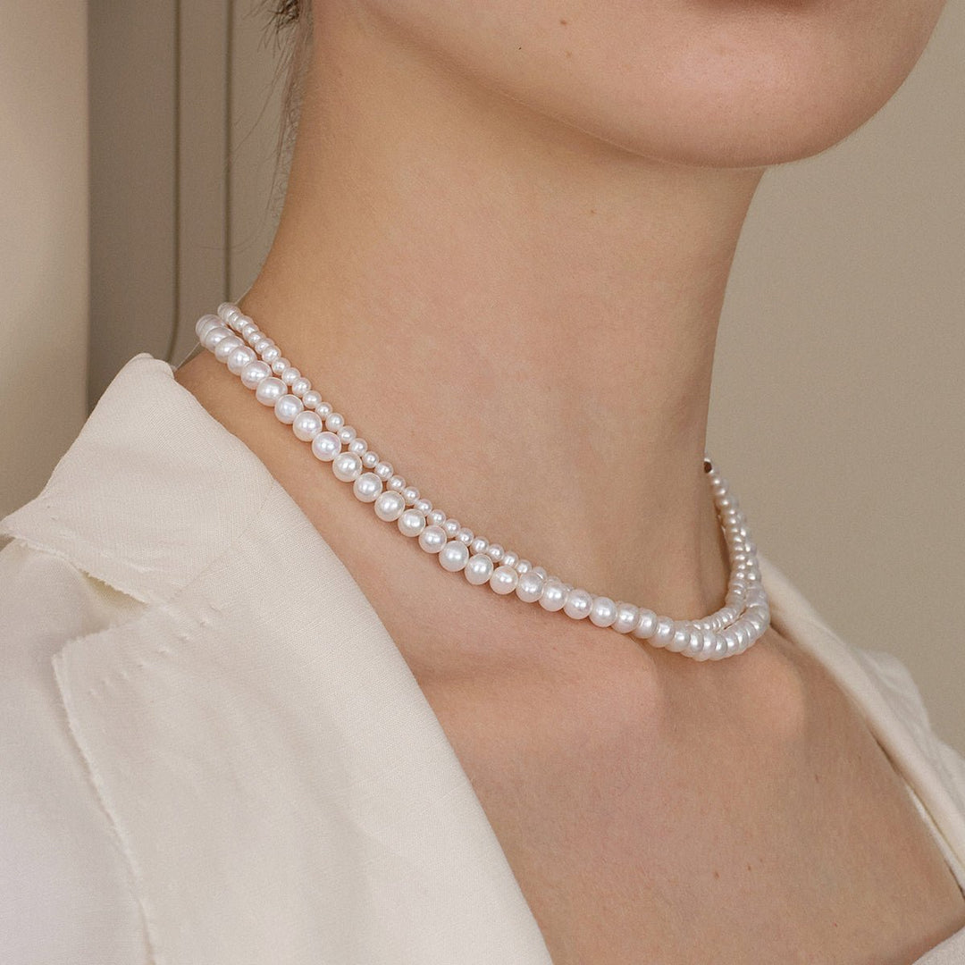 Freshwater Pearl & 925 Sterling Silver Removable Double - Strand Necklace - HELAS Jewelry