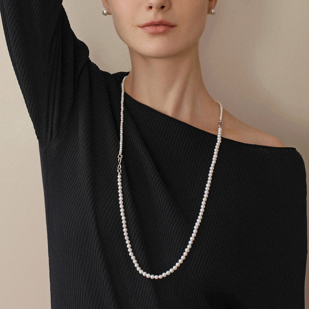 Freshwater Pearl & 925 Sterling Silver Removable Double - Strand Necklace - HELAS Jewelry