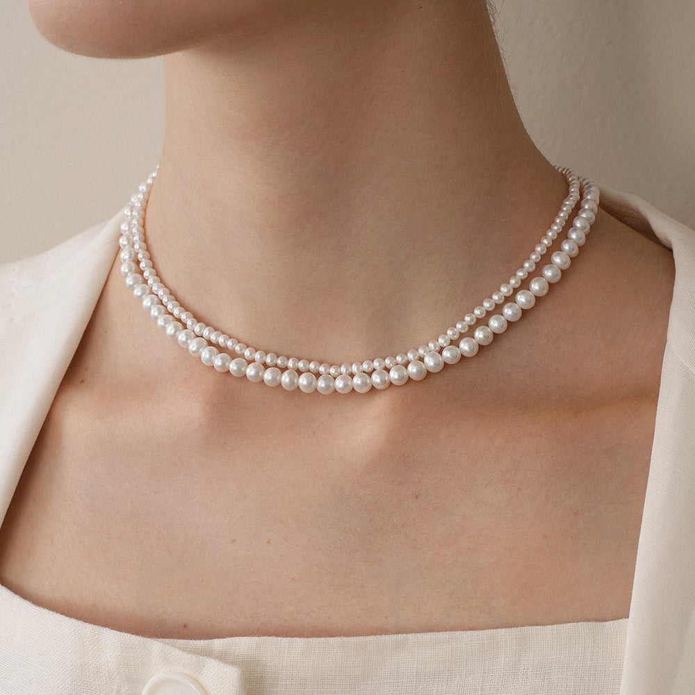 Freshwater Pearl & 925 Sterling Silver Removable Double - Strand Necklace - HELAS Jewelry