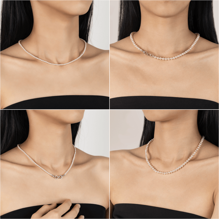 Freshwater Pearl & 925 Sterling Silver Removable Double - Strand Necklace - HELAS Jewelry