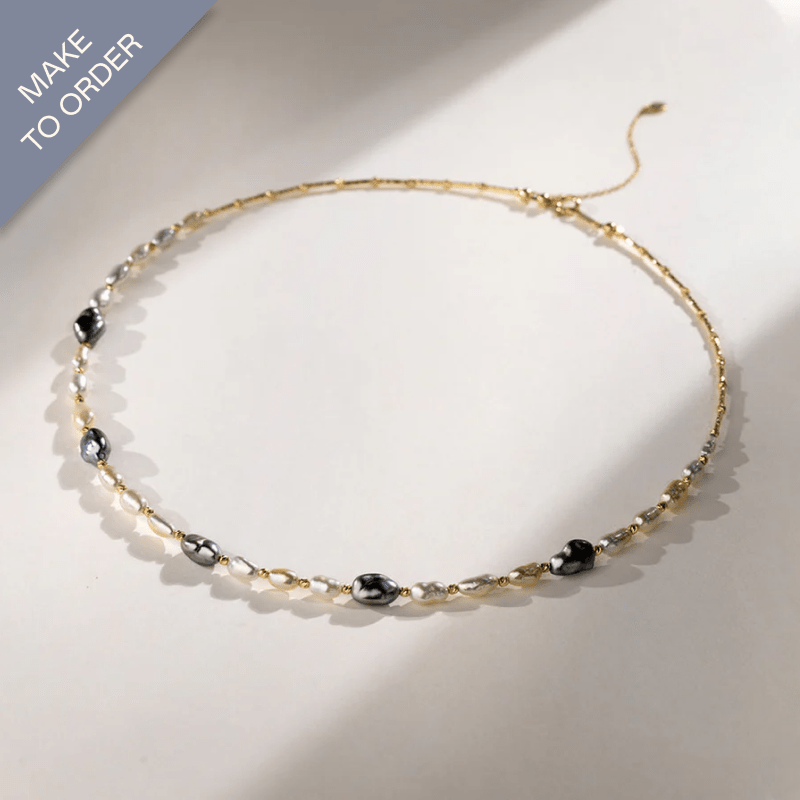 Keshi Saltwater Pearl 18K Gold Elegant Classic Tricolor Necklace - HELAS Jewelry
