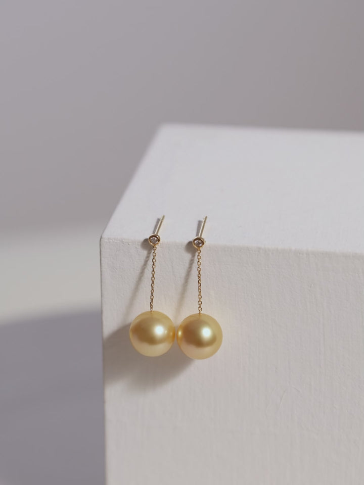 South Sea Golden Pearl 18K Gold Diamonds Drop Earrings