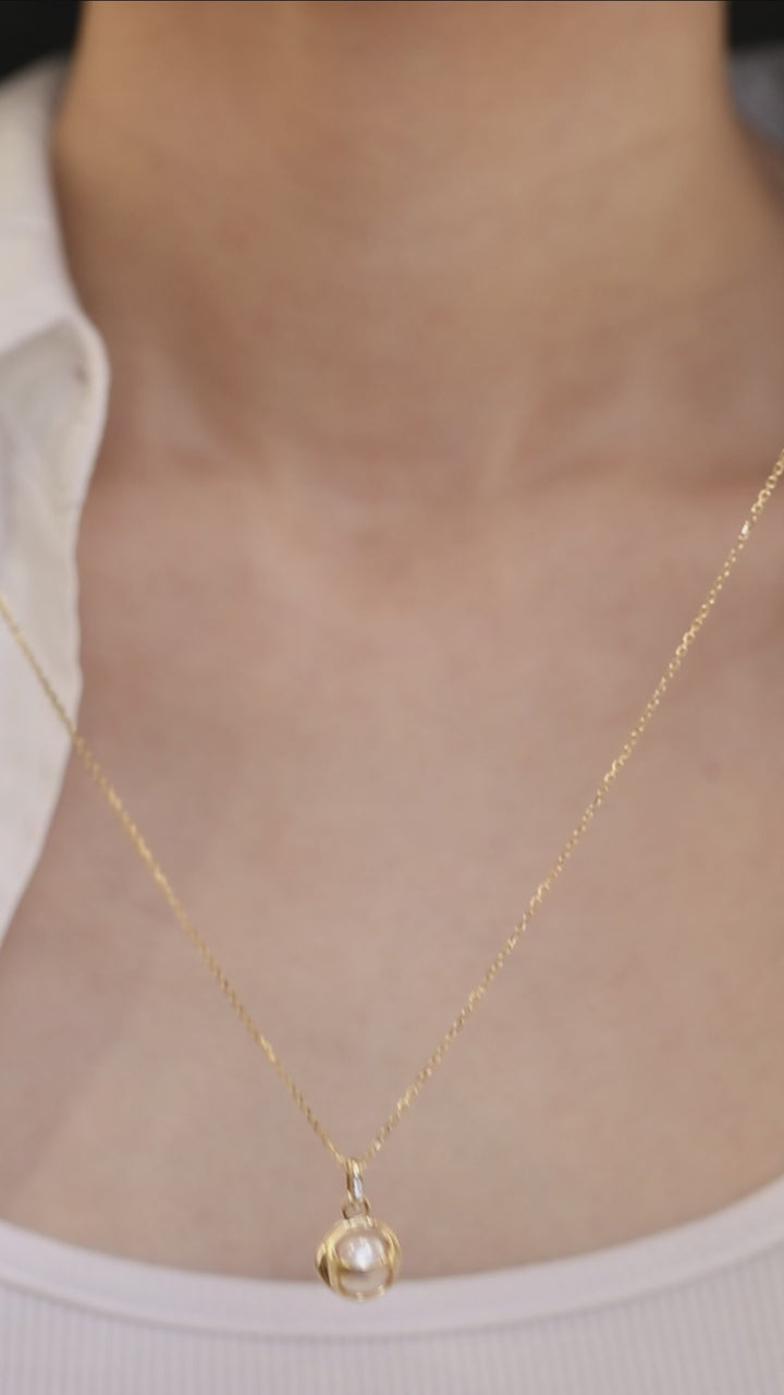 Akoya Saltwater Pearl 18K Gold Diamond Pearl-encased Necklace