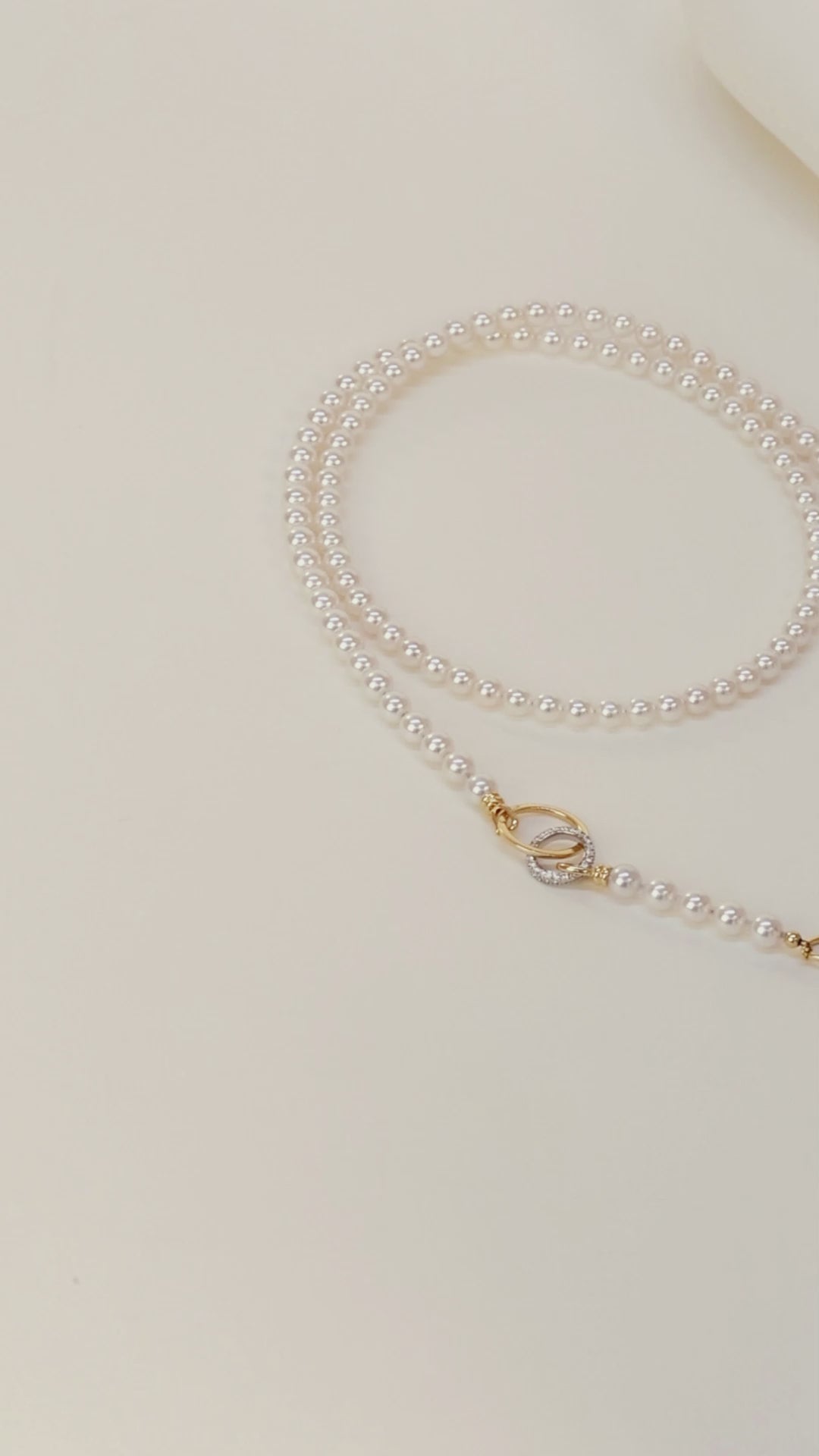 Akoya Saltwater Pearl 18K Gold Diamond Infinity Loop Long Sweater Chain Necklace
