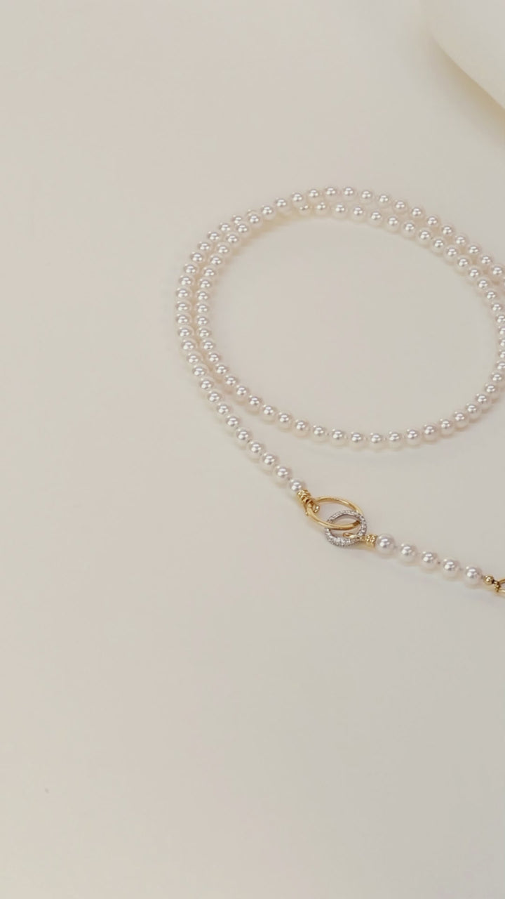 Akoya Saltwater Pearl 18K Gold Diamond Infinity Loop Long Sweater Chain Necklace