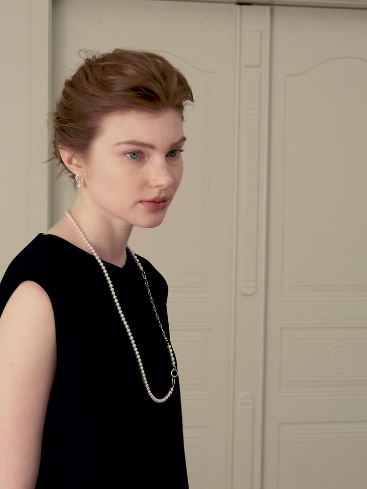 Akoya Saltwater Pearl 18K Gold Diamond Infinity Loop Long Sweater Chain Necklace