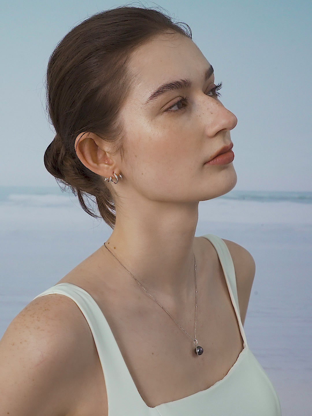 Tahitian Black Pearl 18K White Gold Diamonds Necklace