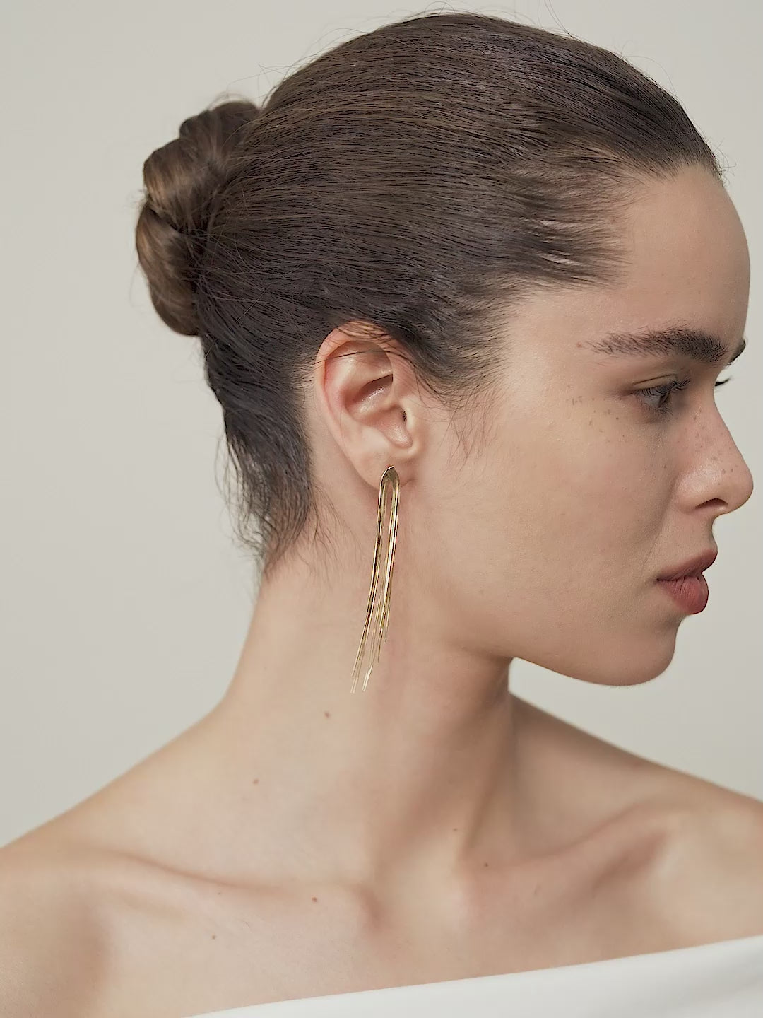 18K Gold Herringbone Chain Pure Metal Eardrop Earring