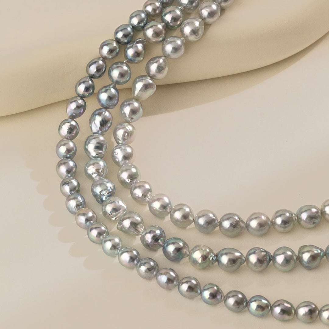 Silver Blue Baroque Akoya Pearl 18K Gold Classic Strand Necklace - HELAS Jewelry