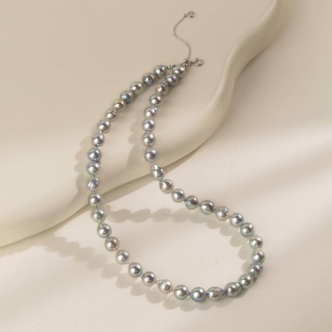 Silver Blue Baroque Akoya Pearl 18K Gold Classic Strand Necklace - HELAS Jewelry
