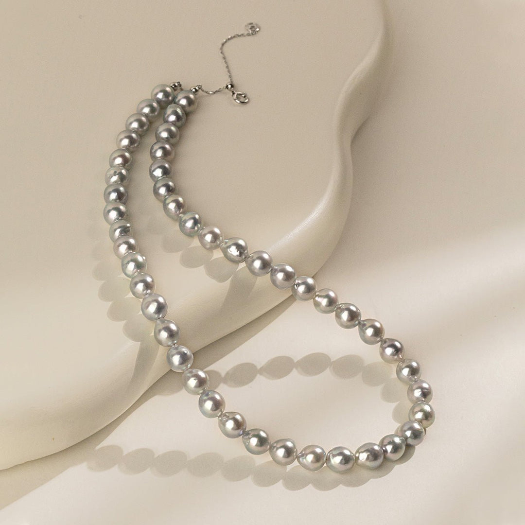 Silver Blue Baroque Akoya Pearl 18K Gold Classic Strand Necklace - HELAS Jewelry