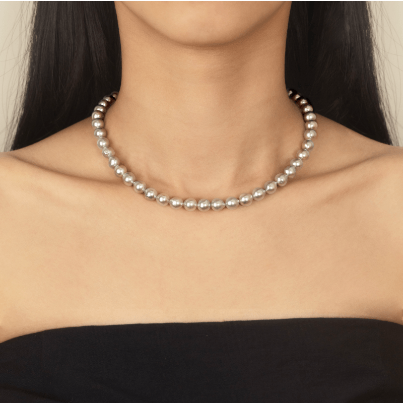 Silver Blue Baroque Akoya Pearl 18K Gold Classic Strand Necklace - HELAS Jewelry