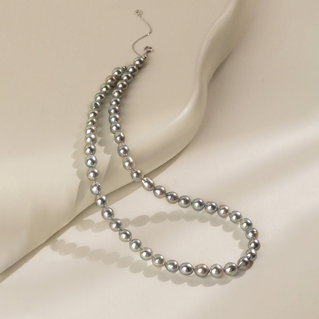 Silver Blue Baroque Akoya Pearl 18K Gold Classic Strand Necklace - HELAS Jewelry