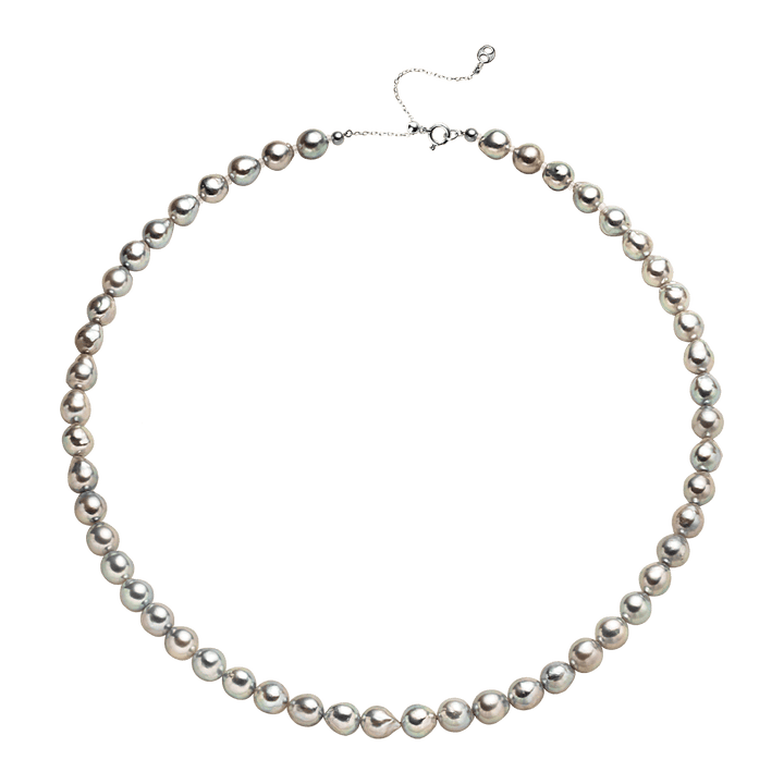 Silver Blue Baroque Akoya Pearl 18K Gold Classic Strand Necklace - HELAS Jewelry