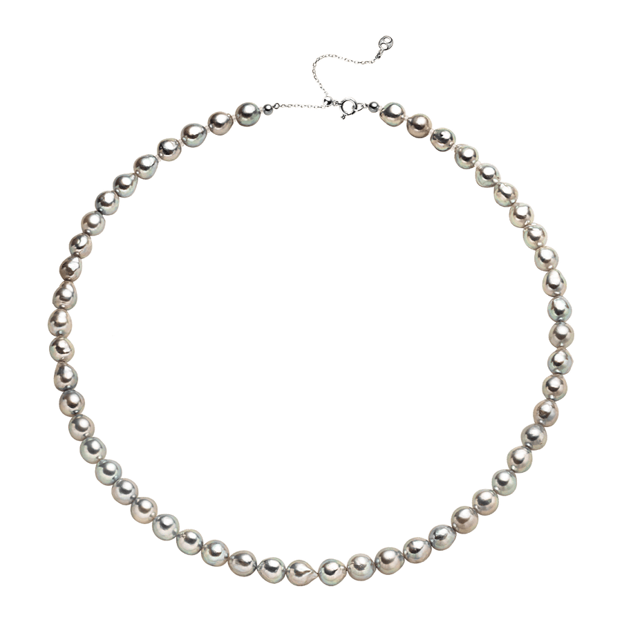 Silver Blue Baroque Akoya Pearl 18K Gold Classic Strand Necklace - HELAS Jewelry