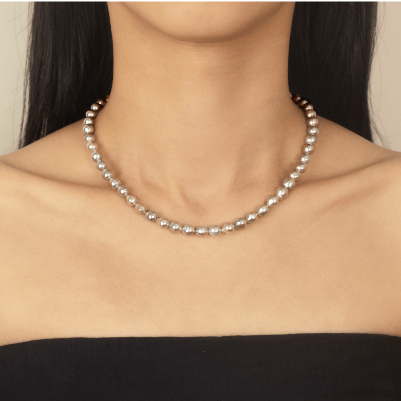 Silver Blue Baroque Akoya Pearl 18K Gold Classic Strand Necklace - HELAS Jewelry