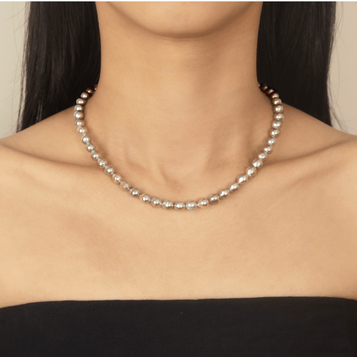 Silver Blue Baroque Akoya Pearl 18K Gold Classic Strand Necklace - HELAS Jewelry