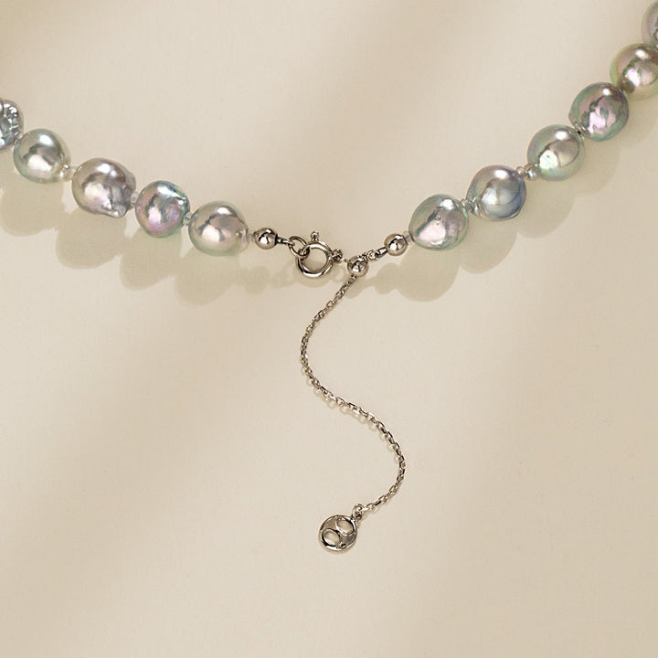 Silver Blue Baroque Akoya Pearl 18K Gold Classic Strand Necklace - HELAS Jewelry