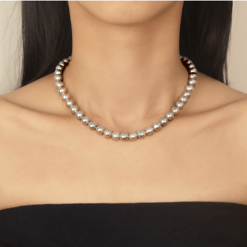 Silver Blue Baroque Akoya Pearl 18K Gold Classic Strand Necklace - HELAS Jewelry