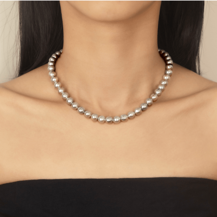 Silver Blue Baroque Akoya Pearl 18K Gold Classic Strand Necklace - HELAS Jewelry