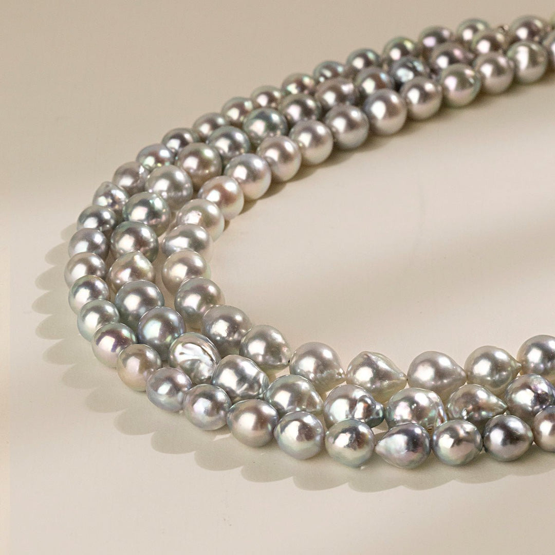 Silver Blue Baroque Akoya Pearl 18K Gold Classic Strand Necklace - HELAS Jewelry