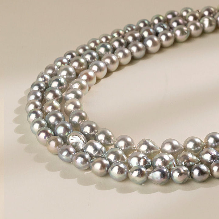 Silver Blue Baroque Akoya Pearl 18K Gold Classic Strand Necklace - HELAS Jewelry