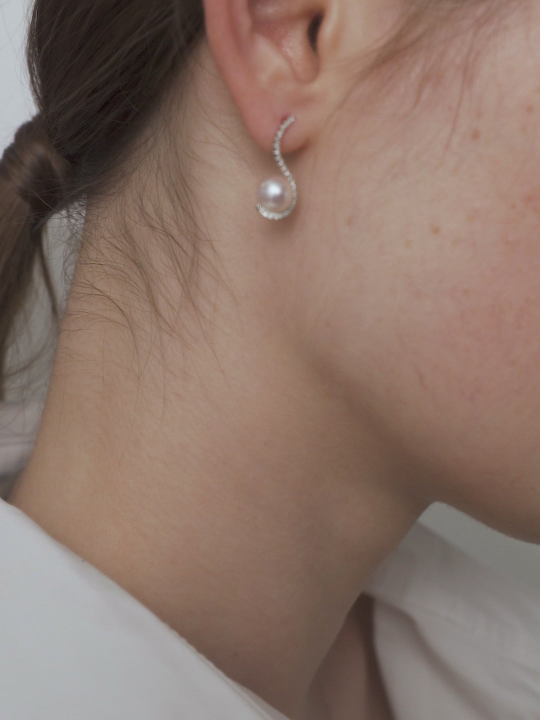 Akoya Pearl 18K White Gold Swan Diamond Earrings