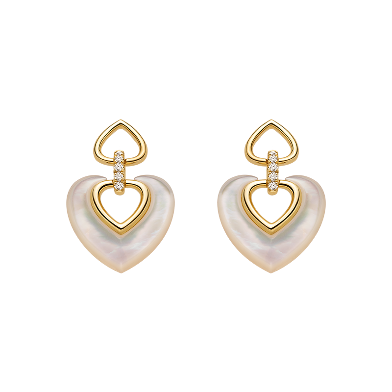 18K Gold Diamond Mother-of-Pearl Intertwined Heart Earrings