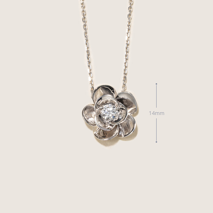 9K White Gold Lab-Grown Diamond Jasmine Pendant Necklace
