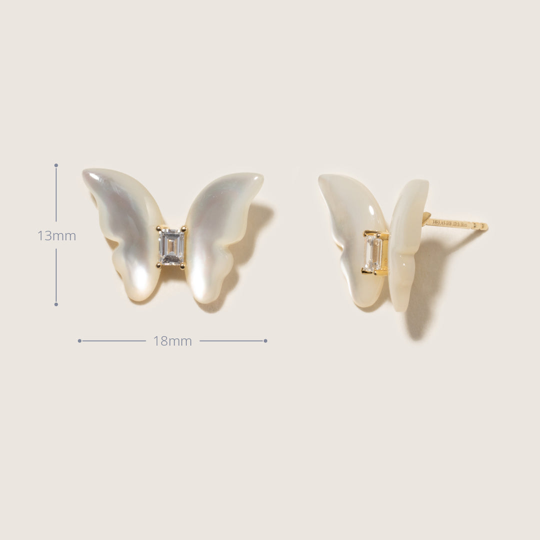 Mother-of-Pearl 9K Gold Lab-Grown Diamond Butterfly Sugar Cube Stud Earrings