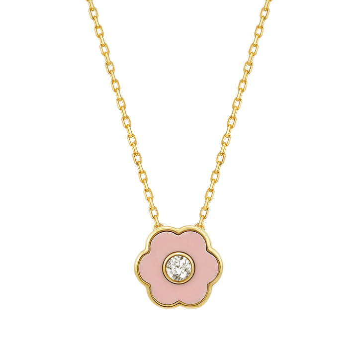 Mother-daughter Matching 18K Gold Enamel Diamond Petite Flower Necklace