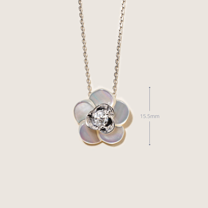 Mother-of-pearl 9K White Gold Lab-Grown Diamond Gardenia Pendant Necklace