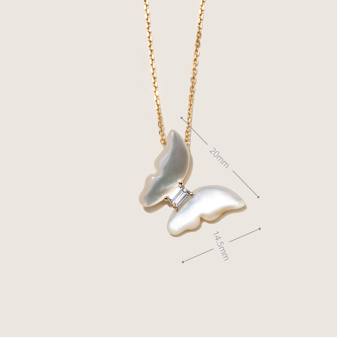 Mother-of-Pearl 9K Gold Lab-Grown Diamond Butterfly Sugar Cube Pendant Necklace