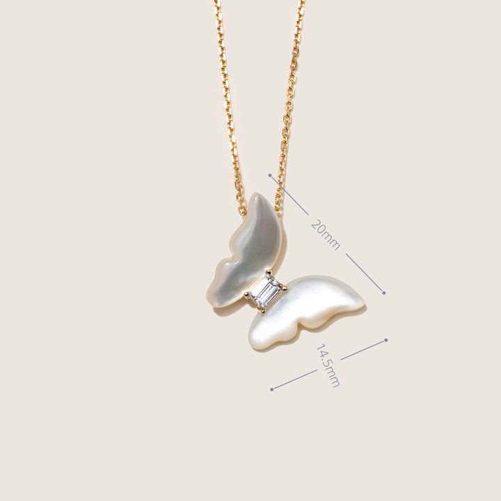 Mother-of-Pearl 9K Gold Lab-Grown Diamond Butterfly Sugar Cube Pendant Necklace