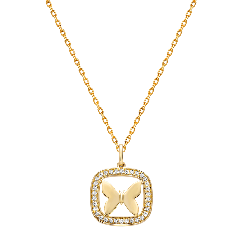 18K Gold Diamond Butterfly Shot Pendant Necklace