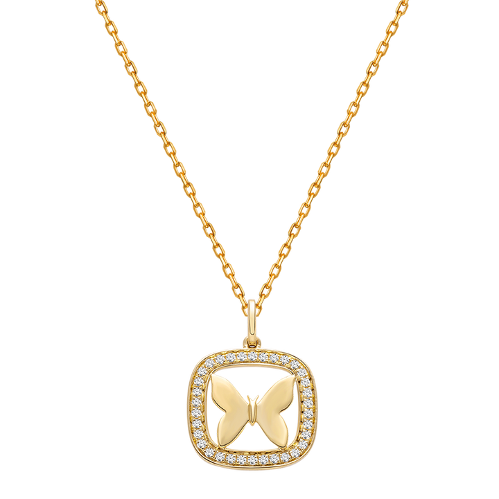 18K Gold Diamond Butterfly Shot Pendant Necklace