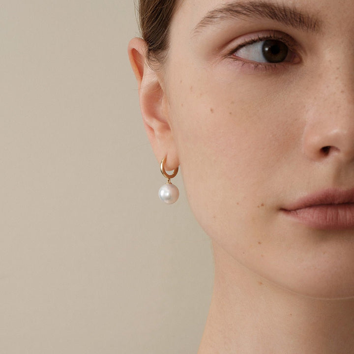 10 - 11mm Freshwater Edison Pearl 14K Gold Drop Hoop Earrings - HELAS Jewelry