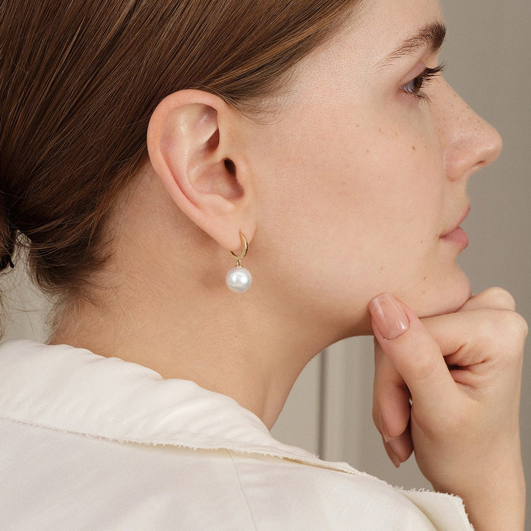 10 - 11mm Freshwater Edison Pearl 14K Gold Drop Hoop Earrings - HELAS Jewelry