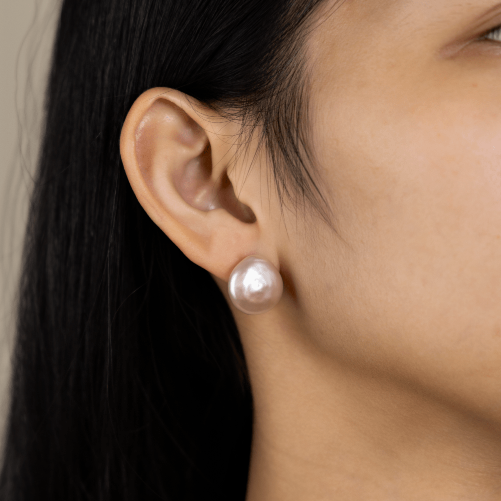 14 - 16mm Freshwater Pearl 925 Sterling Silver Flower Base Studs Earrings - HELAS Jewelry
