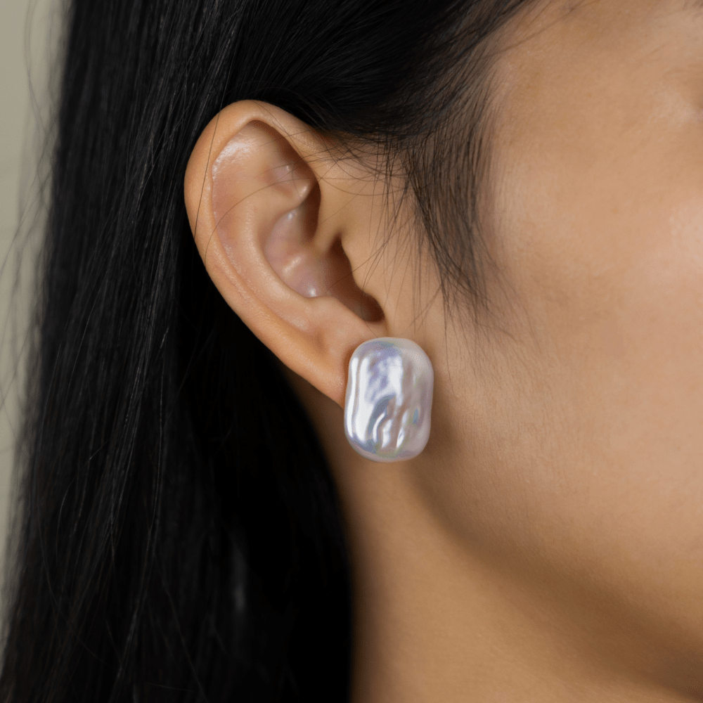 14 - 16mm Freshwater Pearls 925 Sterling Silver Square Shape Studs Earrings - HELAS Jewelry