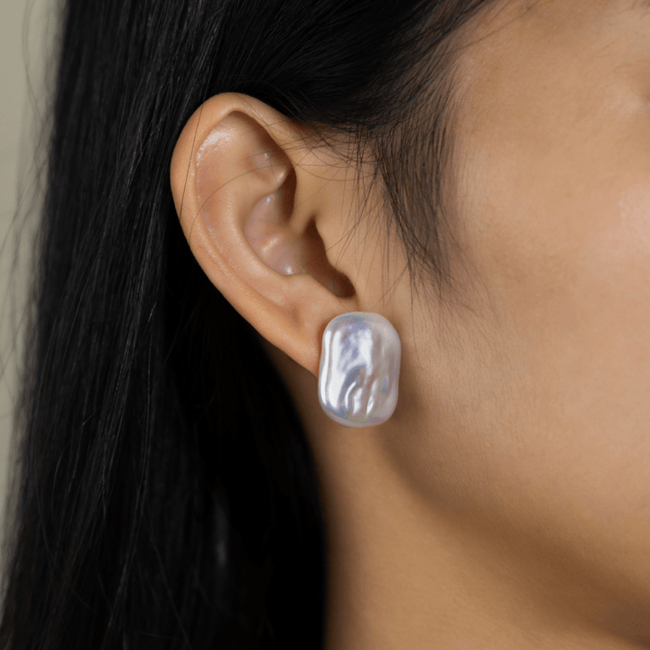 14 - 16mm Freshwater Pearls 925 Sterling Silver Square Shape Studs Earrings - HELAS Jewelry