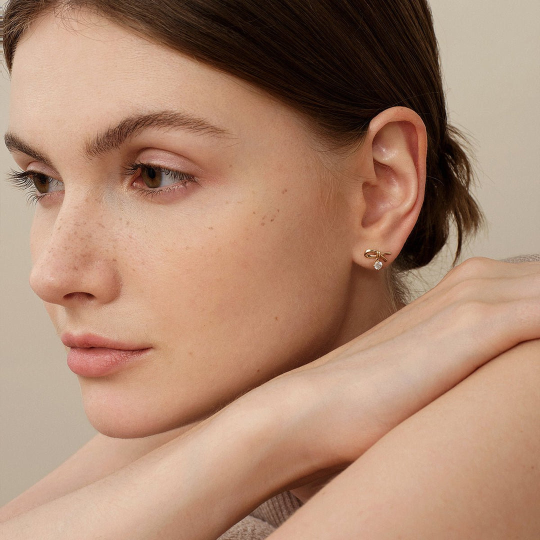 14K Solid Gold Certified Lab - Grown Diamond Eternal Knot Studs Earrings - HELAS Jewelry