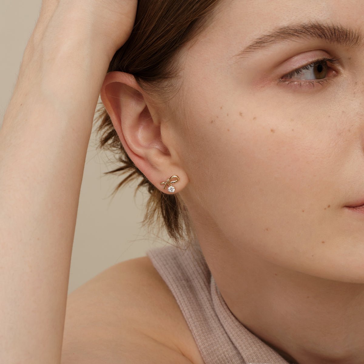 14K Solid Gold Certified Lab - Grown Diamond Eternal Knot Studs Earrings - HELAS Jewelry