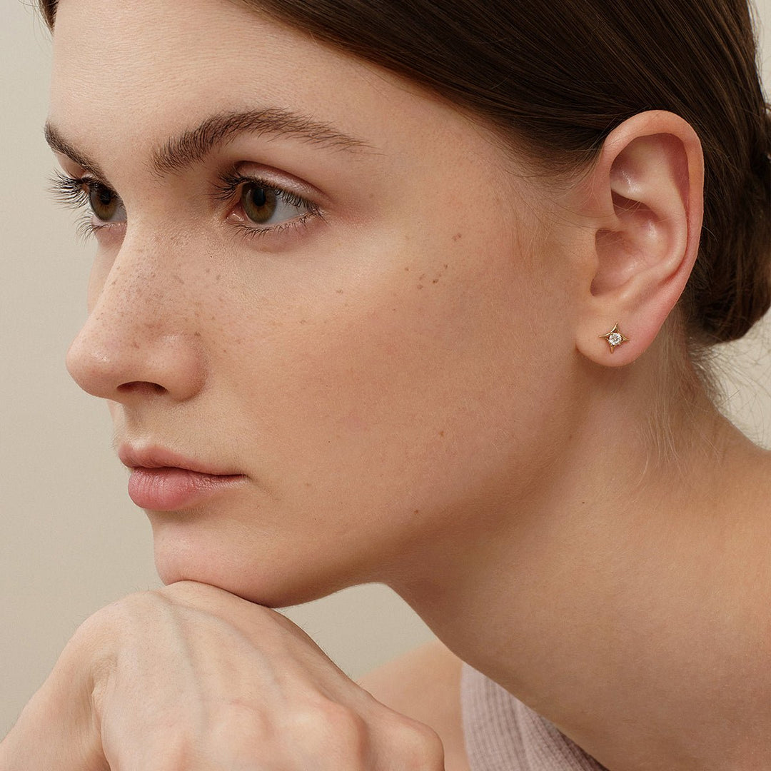 14K Solid Gold Certified Lab - Grown Diamond Starlet Studs Earrings - HELAS Jewelry